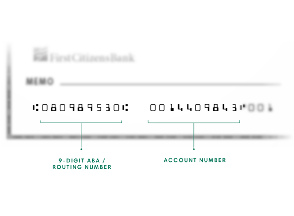 A Ed National Bank check indicating the 9-digit ABA routing number and an account number located on the bottom left of the check